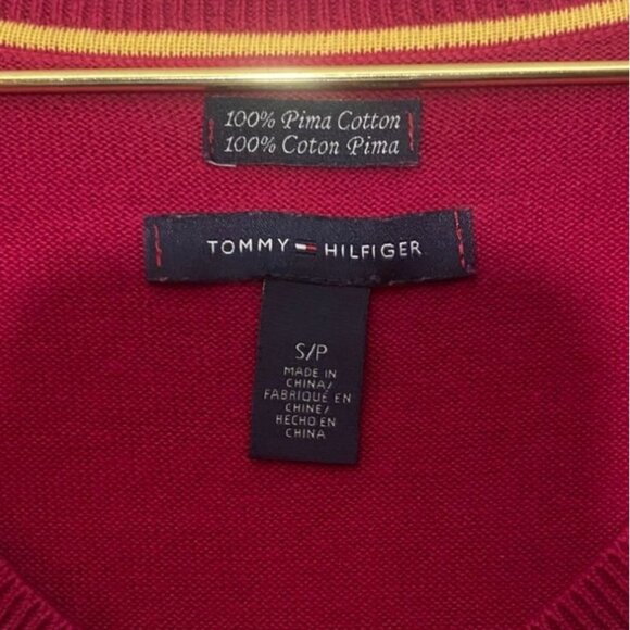 Tommy Hilfiger Womens Sweater Small 100% Pima Cotton Argyle V-Neck - Picture 2 of 4